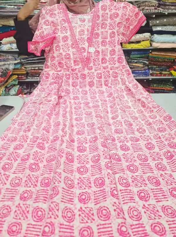 Pure Jaipur Cotton V-Neck Frock Maxi Nighty | NT3557